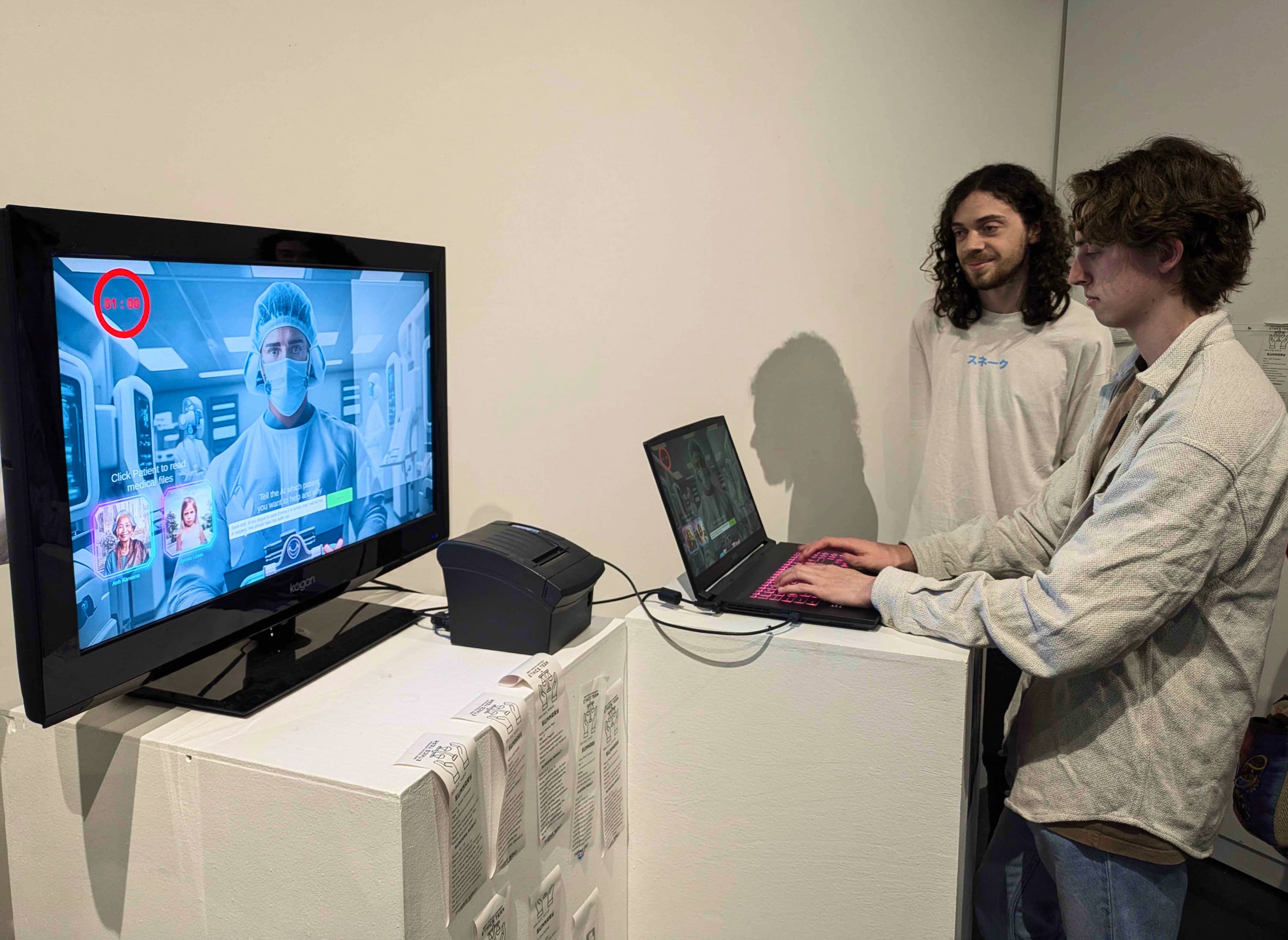 image of students playing Synthetica game at Designer Unknown exhibtion